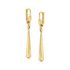 Ross-Simons - 10kt Yellow Gold Elongated Teardrop Earrings. Canaria fine jewelry. Perfect for everyday wear, these genuine 10kt gold wardrobe essentials are fashionable, fun and designed to last a lifetime. Strong and durable, our collection of gold classics is always a great value. These elongated teardrop earrings are sleek and bright in polished 10kt yellow gold. Add them to your outfits for a seamless transition from day to night. Hanging length is 1 5/8". Leverback, 10kt yellow gold elongat Classic Teardrop Chandelier Earrings, Formal Teardrop Danglers, Formal Drop Danglers, Classic Teardrop Dangle Earrings With French Hook, Elegant Teardrop Pendant Earrings With French Hook, Formal Dangle Teardrop Earrings With French Hook, Formal Teardrop Drop Earrings With French Hook, Formal Teardrop Dangle Earrings With French Hook, Formal Long Drop Linear Earrings