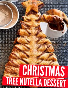 christmas tree nutella dessert on a cooling rack with coffee and cinnamon sprinkles