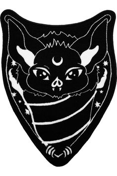 a black and white patch with a cat on it's chest, in the shape of a triangle