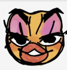 the face of an angry cat with pink and yellow colors on it's eyes