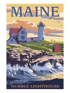 a poster advertising the nubble lighthouse in maine