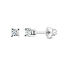 These tiny cubic zirconia screw back earrings for baby girls and young girls are delicate and striking. They feature a tiny 2mm round cubic zirconia in your choice of pink or clear. These screw back earrings have safety screw backs for extra comfort and security, ensuring your child's earrings are kept safely and comfortably in place. They are made of 925 sterling silver, a naturally hypoallergenic fine metal, which is perfect for children with sensitive ears. These classic earrings make a beaut Baby Earrings, Classic Earrings, Kids Earrings, Future Children, Affordable Gifts, Children Clothes, Screw Back Earrings, Beautiful Gift Boxes, Sensitive Ears