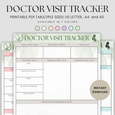 the doctor visit tracker is shown in three different colors and sizes, including one for each patient