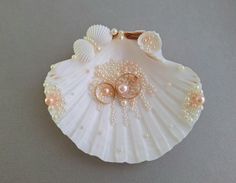 a white shell with pearls on it