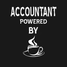 a cup of coffee with the words,'account powered by'in white on a black background