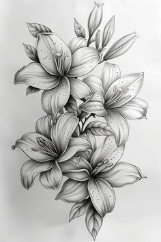 a black and white drawing of flowers