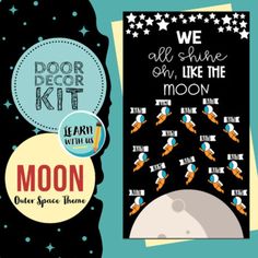 the outer space theme pack includes posters, magnets and stickers for kids to use