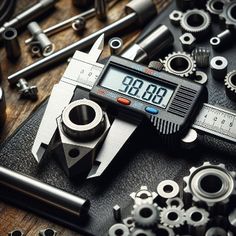 various tools are laid out on top of a wooden table, including a calculator and screwdrivers