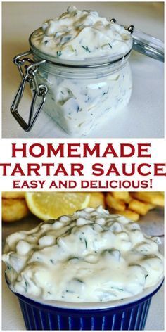 homemade tartar sauce in a blue bowl