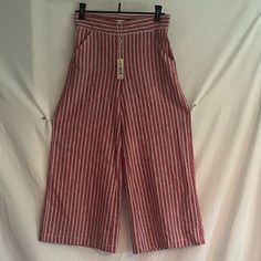 Nwt Women’s Max Studio Xs Red With White Stripes Wide Leg Crop Pants $23 Elastic At Waist In Back 2 Pockets Clam Diggers 55% Linen 45% Cotton Waist Flat- 14” Stretch- 15 1/2” Length- 35 1/4” Inseam- 23 1/4” Usually Ships Within One Day Red Full-length Wide Leg Pants For Summer, Red Full Length Wide Leg Summer Pants, Red Full Length Wide Leg Pants For Summer, Red Full-length Summer Bottoms, Red High Waist Wide Leg Summer Pants, Red Cotton Wide Leg Work Pants, Red Cotton Summer Pants, Red Cotton Pants For Summer, Red Relaxed Fit Pants For Spring