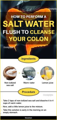 a flyer for salt water flush to cleanse your colon with lemon juice and other ingredients