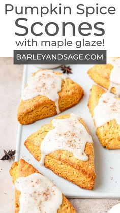 pumpkin spice scones with maple glaze on a plate