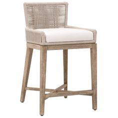 The fine details of the Overlay Counter Stool by Essentials For Living make it an exquisite addition to many dining and bar spaces. With dimensions of 20.75" wide, 21" deep, and 35" high, and a comfortable 27" seat height, it is crafted with a solid mahogany base in a natural gray finish. The handwoven oyster twist polyolefin rope brings a distinctive texture and eye-catching weave design to the seat back. This is complemented by the LiveSmart Peyton-Pearl high-performance fixed seat cushion, ma Accent Seating, Office Desk Decor, Bedroom Night Stands, Dressers And Chests, Solid Mahogany, Grey Wood, Mahogany Wood, Nylon Fabric, Transitional Style