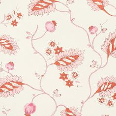 an orange and pink wallpaper with red flowers on white background that is very soft