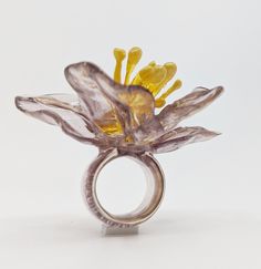 Beautiful handcrafter flower ring 3D printer Plant based resin Sunlight dried and cured Local inputs Clear color inks Ethical production chain environmentally friendly fun jewelry wearable art Contemporary Jewelry Design, Fun Jewelry, Resin Ring, Resin Flowers, Sustainable Jewelry, Contemporary Jewelry, Flower Ring, Fort Lauderdale, Resin Jewelry