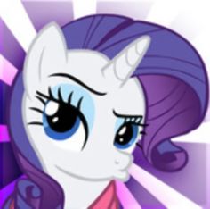 an animated pony with blue eyes and purple hair is looking at the camera while standing in front of a colorful background