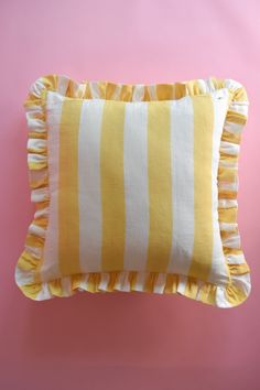 Pre Order: Augusta Yellow Striped Ruffle Pillow Katel Home Block Print Designs, Whimsical Bedroom, Striped Chair, Ruffle Pillow, Striped Cushions, Stripe Pillow, Yellow Stripes, Outdoor Pillows, Fourth Of July