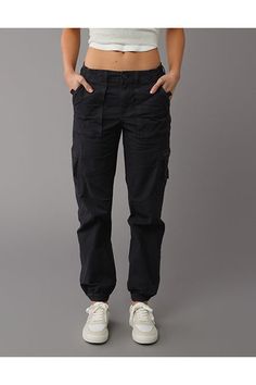 Snappy stretch poplin/Elastic waist with zip fly/Patch pockets/Cargo pockets/Elastic cuff/These pants are Real Good: Made with the planet in mind & a promise to continue to do better. Cargo Joggers, Do Better, Cargo Pants, Patch Pocket, American Eagle Outfitters, Women's Jeans, American Eagle, Elastic Waist, Women Jeans