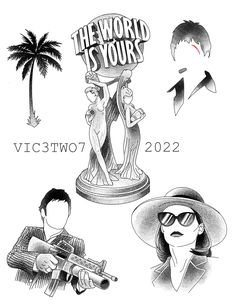 The World Is Yours Tattoo Design Outline, The World Is Yours Scarface Tattoo Stencil, Scarface Inspired Tattoo, Old Friends Tattoo, Tony Montana Tattoo Stencil, Narco Tattoos, The World Is Yours Tattoo Scarface, The World Is Yours Tattoo Stencil, The World Is Yours Tattoo Design