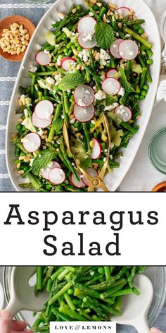 asparagus salad with radishes and almonds on the side