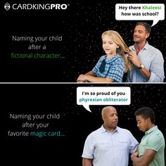 two people talking to each other in front of a black background with the caption saying, naming your child after a fiction character