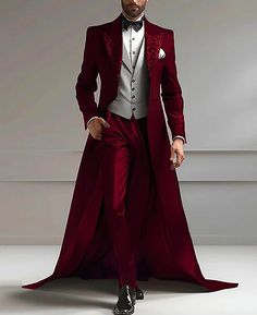 Moody Wedding Menswear, Red Formal Wear Men, Cabaret Costume Men, Flashy Suits Men, Suits With Capes For Men, Leather Suit Mens, Male Prom Outfits Unique, Haute Couture Suits Men, Summer Wedding Attire Men