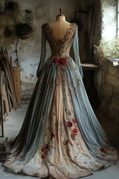 Fantasy Dress Inspiration, Winter Ball Gowns, Mystical Dresses Fairytale, Fantasy Ball Dress, Non Traditional Wedding Dress Colors, Magical Dresses Fairytale, Fantasy Ballgowns, Fairytale Dress Aesthetic, Fantasy Ballgown