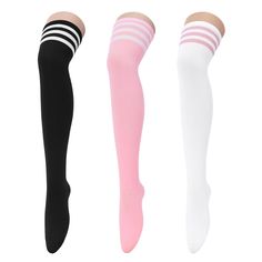 PRICES MAY VARY. Breathable & Comfortable: Thigh high socks have good elasticity and breathability, not easy to slip off, ensuring that you can wear them comfortably for a long time; they are not easy to pilling, sweat-absorbent and breathable, they are women's Thigh socks that can be used many times for a long period of time, suitable for spring, summer, autumn and winter wearing in all seasons. Package Quantity & Size: Package includes 3 pairs of Classic Tri-Stripe Over The Knee Socks, for com Thigh High Leg Warmers, Thigh Socks, Striped Stockings, Gold Money, Leg Warmer, Over The Knee Socks, Thigh High Socks, Socks For Women, Warm Socks