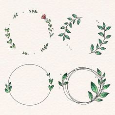 some green leaves and circles on a white background