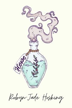 a drawing of a bottle with a plant in it and the words kabbyn - jade hoskiny