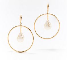 An effortlessly elegant way to frame your face, these hoop earrings add mesmerizing movement with a baroque-shaped faux pearl dangle. From Women with Control®. Brass Hoops, Pearl Hoop Earrings, Girly Jewelry, Ear Piercings, Faux Pearl, Floating, Gold Tones, Jewelry Earrings, Hoop Earrings