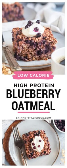 high protein blueberry oatmeal breakfast bars on a plate