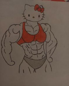 a drawing of a hello kitty with muscles