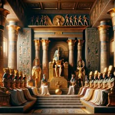 an ancient egyptian temple with statues and people