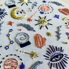 an embroidery project with many different designs on it