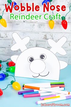 the reindeer craft is ready to be made with crayons and string lights on it