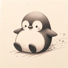 a drawing of a penguin sitting on the ground