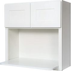 a white cabinet with two doors and one drawer on the bottom, against a white background