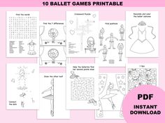 Planning a ballerina birthday party for your child? This downloadable activity book will keep the kids busy. When you buy this games and activities pack, you'll receive a PDF containing 10 different ballet-themed activities: coloring, mazes, crosswords and other fun games. You can print as many copies as you like. 👉🏻 What you get 1 high quality PDF file with all 26 coloring pages Size: 8.5x11" Once the PDF is downloaded, you can print it unlimited This is a digital item only. No physical produ Ballerina Birthday Party Favors, Ballerina Party Favors, Ballerina Birthday Party, Birthday Party Activity, Ballerina Kids, Keeping Kids Busy, Ballerina Birthday Parties, Birthday Activities, Ballerina Party