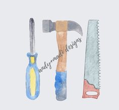 three different types of tools are shown in this drawing, including a knife and a pair of scissors