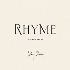 the logo for rhyme select shop is shown in black on a white background