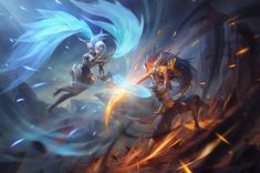 Yasuo Art, Angel Vs Demon, League Of Legends Poster, Vs Angels, Art Website, Painting Illustration, League Of Legends, Game Art, Board Games