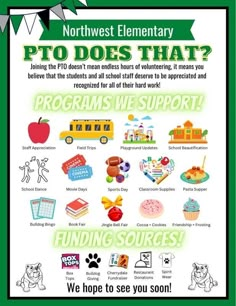 an advertisement for the northwest elementary pto's that has been designed to help students learn