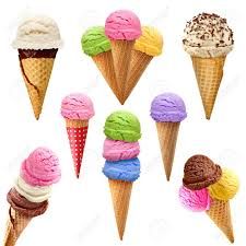 ice cream cones with different colors and flavors