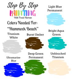 step by step painting guide for colors needed for hammerch beach, tannum, burnt umber and blue