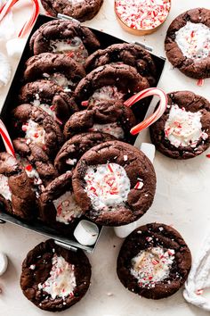 chocolate peppermint cookies with marshmallows and candy canes