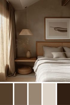 a bedroom with neutrals and browns on the walls