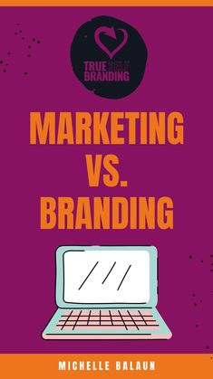 a book cover with the title marketing vs branding on it and an image of a laptop