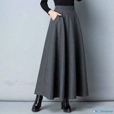 Orcajump - Vintage High-waisted Wool Midi Skirt with Flared Hem 115 Pounds, Wool Midi Skirt, 160 Pounds, 125 Pounds, Skirt Skirt, Gray Skirt, Type A, A Line Skirt, Skirt Length