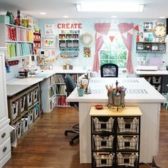 an organized craft room with lots of craft supplies